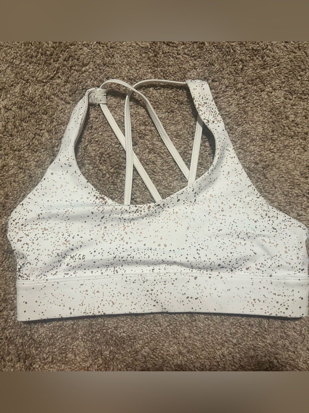 White with gold specs Zyia sports bra
